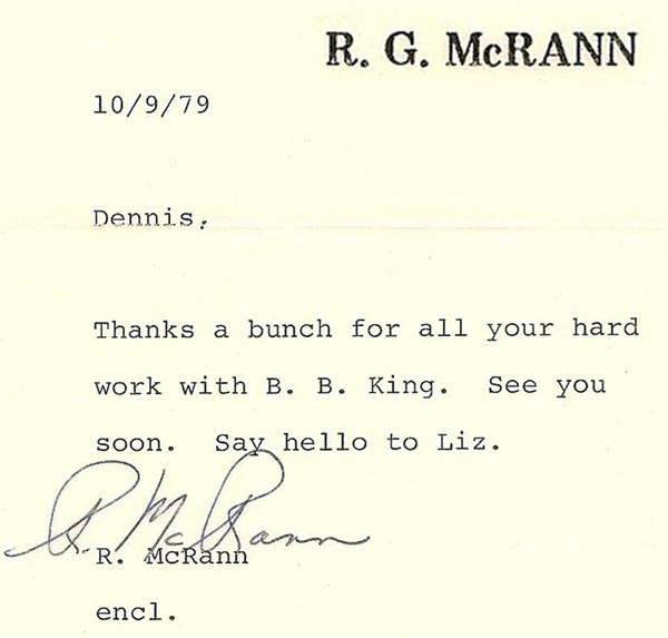 BOB MC CRANN NOTE OF THANKS FOR BB KING LUCILLE cropped